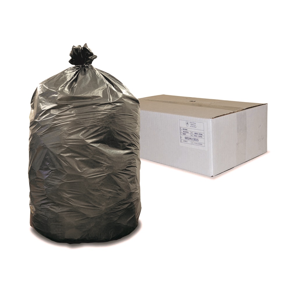 55 Gallon 1.5 Mil Black Low Density Can Liner / Trash Bag – 100/Case